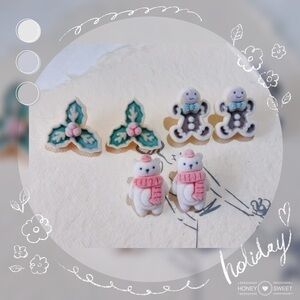 - - - Gingerbread man   / poison ivy / polar bear stud earrings